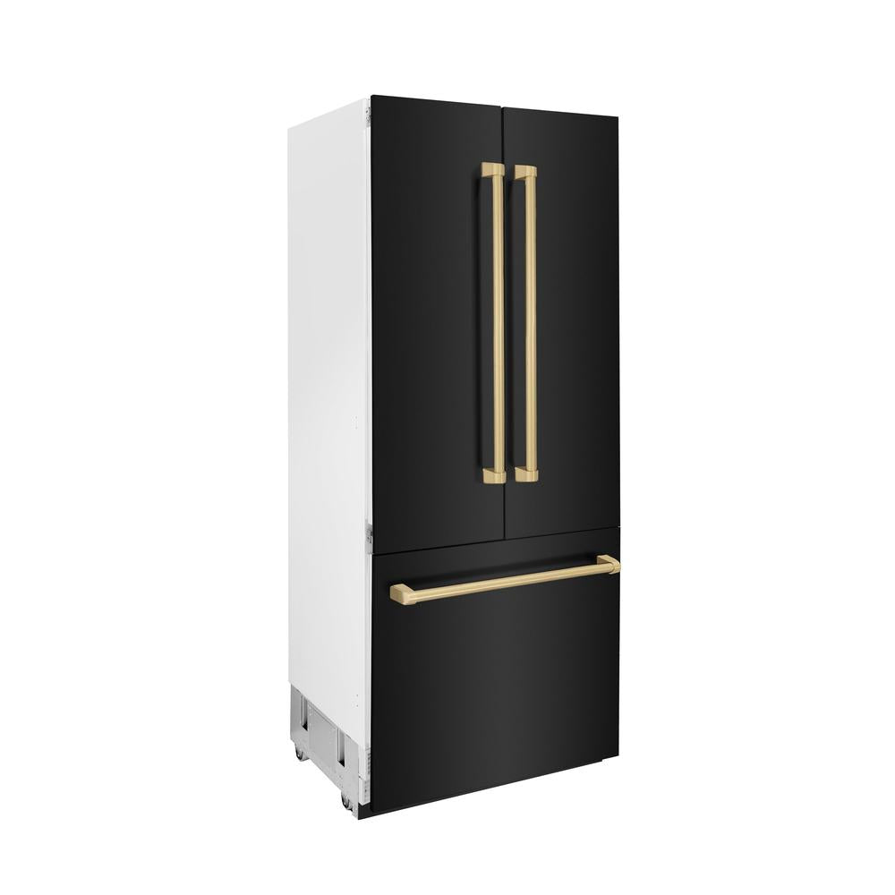 36”Autograph Edition 19.6 cu. ft. Built-in 3-Door French Door Refrigerator with Internal Water and Ice Dispenser in Black Stainless Steel with Champagne Bronze Accents - (RBIVZBS36CB) -