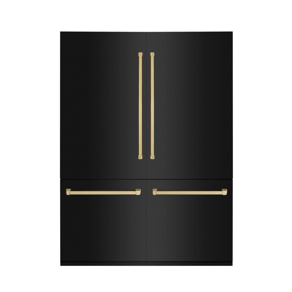60"Autograph Edition 32.2 cu. ft. Built-in 4-Door French Door Refrigerator with Internal Water and Ice Dispenser in Black Stainless Steel with Polished Gold Accents - (RBIVZBS60G) -