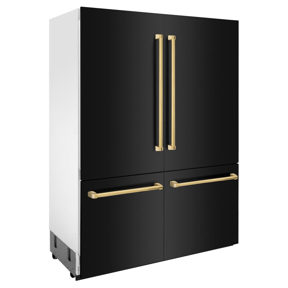 60"Autograph Edition 32.2 cu. ft. Built-in 4-Door French Door Refrigerator with Internal Water and Ice Dispenser in Black Stainless Steel with Polished Gold Accents - (RBIVZBS60G) -