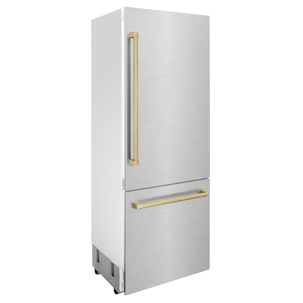 30”Autograph Edition 16.1 cu. ft. Built-in 2-Door Bottom Freezer Refrigerator with Internal Water and Ice Dispenser in Fingerprint Resistant Stainless Steel with Champagne Bronze Accents - (RBIVZSN30CB) -