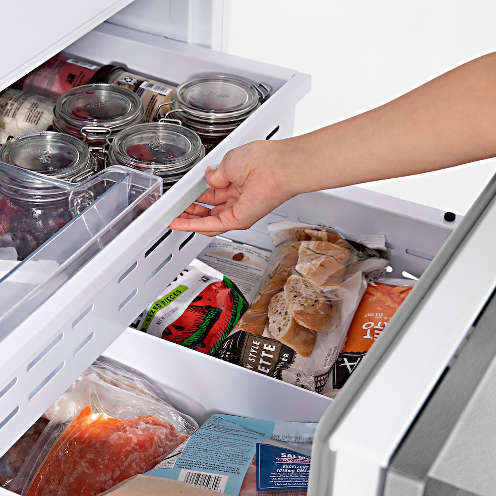 30”Autograph Edition 16.1 cu. ft. Built-in 2-Door Bottom Freezer Refrigerator with Internal Water and Ice Dispenser in Fingerprint Resistant Stainless Steel with Champagne Bronze Accents - (RBIVZSN30CB) -