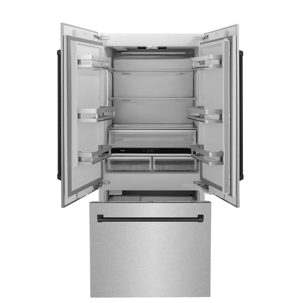 36”Autograph Edition 19.6 cu. ft. Built-in 3-Door French Door Refrigerator with Internal Water and Ice Dispenser in Fingerprint Resistant Stainless Steel with Matte Black Accents - (RBIVZSN36MB) -