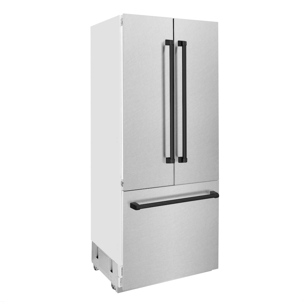 36”Autograph Edition 19.6 cu. ft. Built-in 3-Door French Door Refrigerator with Internal Water and Ice Dispenser in Fingerprint Resistant Stainless Steel with Matte Black Accents - (RBIVZSN36MB) -