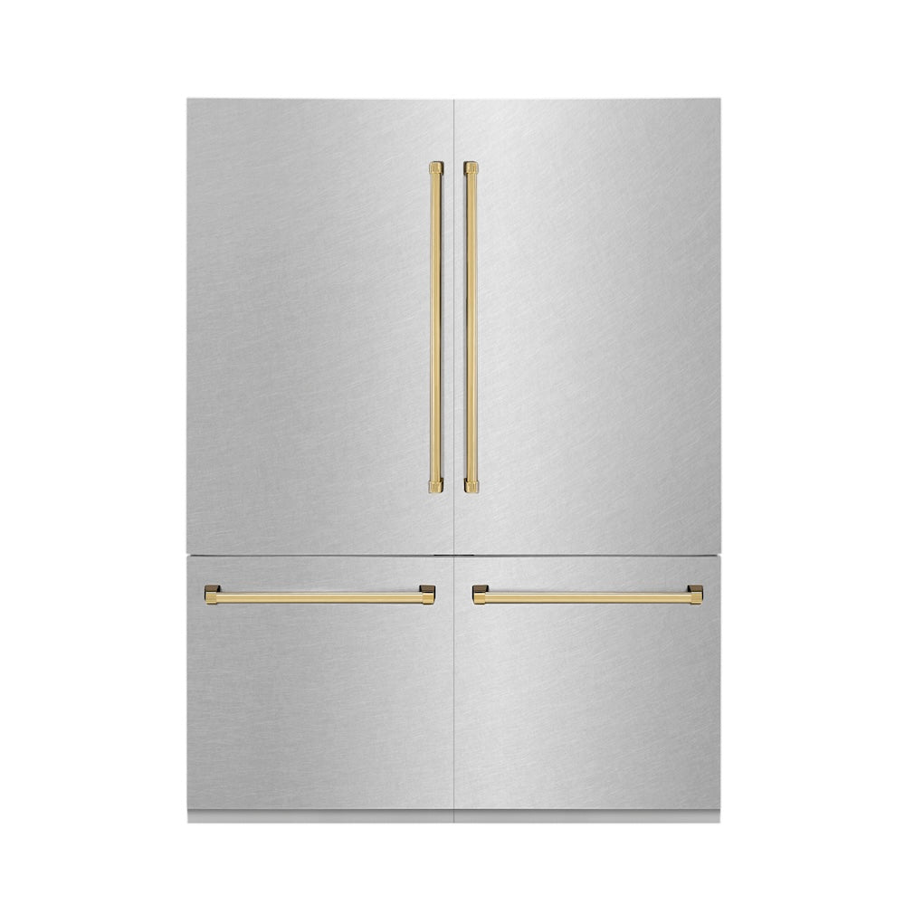 60"Autograph Edition 32.2 cu. ft. Built-in 4-Door French Door Refrigerator with Internal Water and Ice Dispenser in Fingerprint Resistant Stainless Steel with Polished Gold Accents - (RBIVZSN60G) -