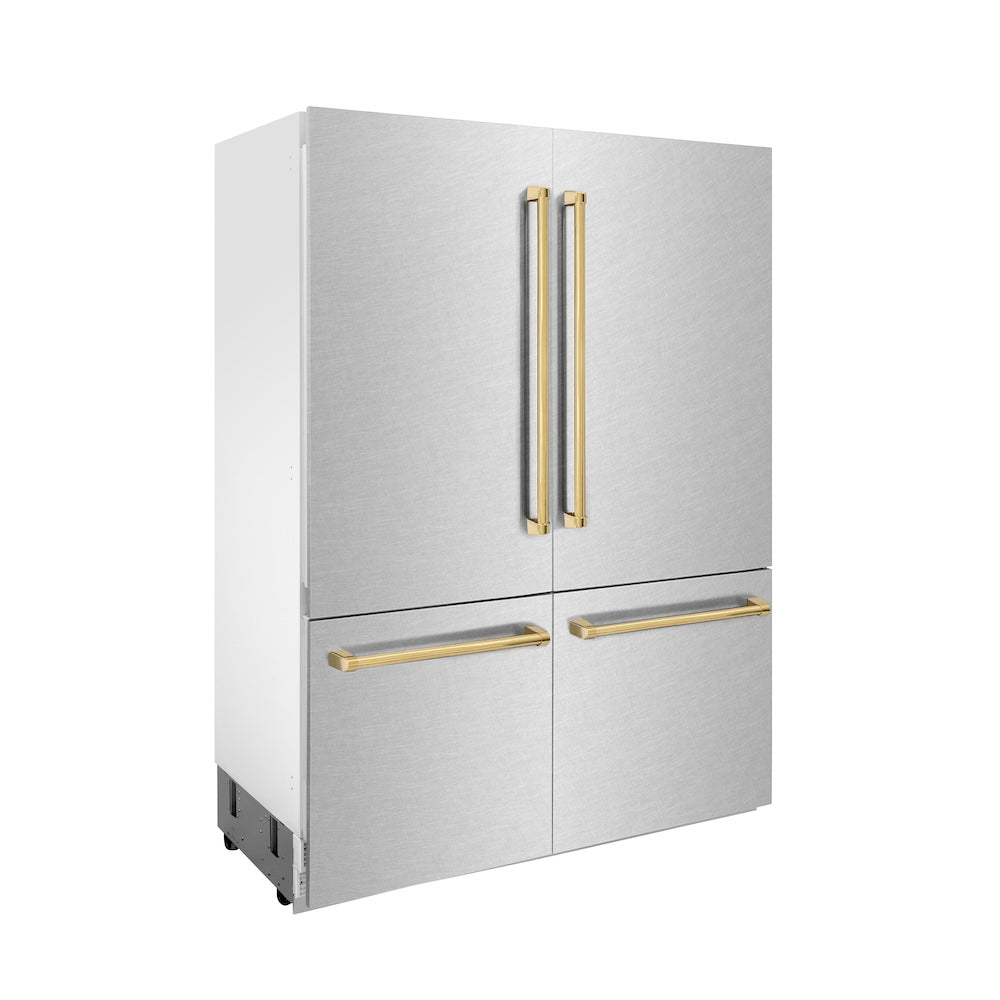 60"Autograph Edition 32.2 cu. ft. Built-in 4-Door French Door Refrigerator with Internal Water and Ice Dispenser in Fingerprint Resistant Stainless Steel with Polished Gold Accents - (RBIVZSN60G) -