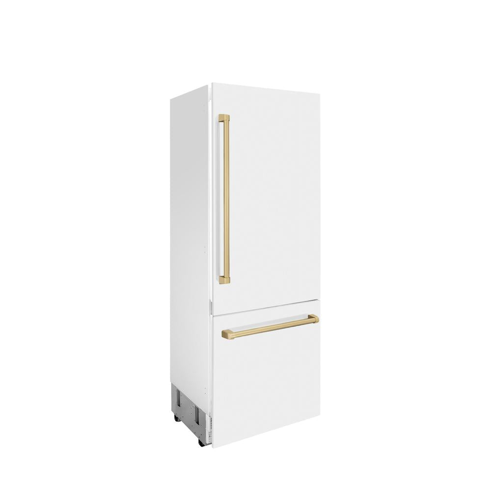 30”Autograph Edition 16.1 cu. ft. Built-in 2-Door Bottom Freezer Refrigerator with Internal Water and Ice Dispenser in White Matte with Champagne Bronze Accents - (RBIVZWM30CB) -