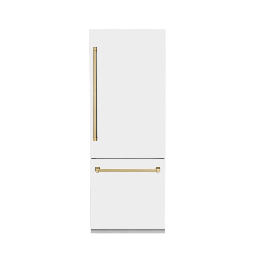 30”Autograph Edition 16.1 cu. ft. Built-in 2-Door Bottom Freezer Refrigerator with Internal Water and Ice Dispenser in White Matte with Champagne Bronze Accents - (RBIVZWM30CB) -