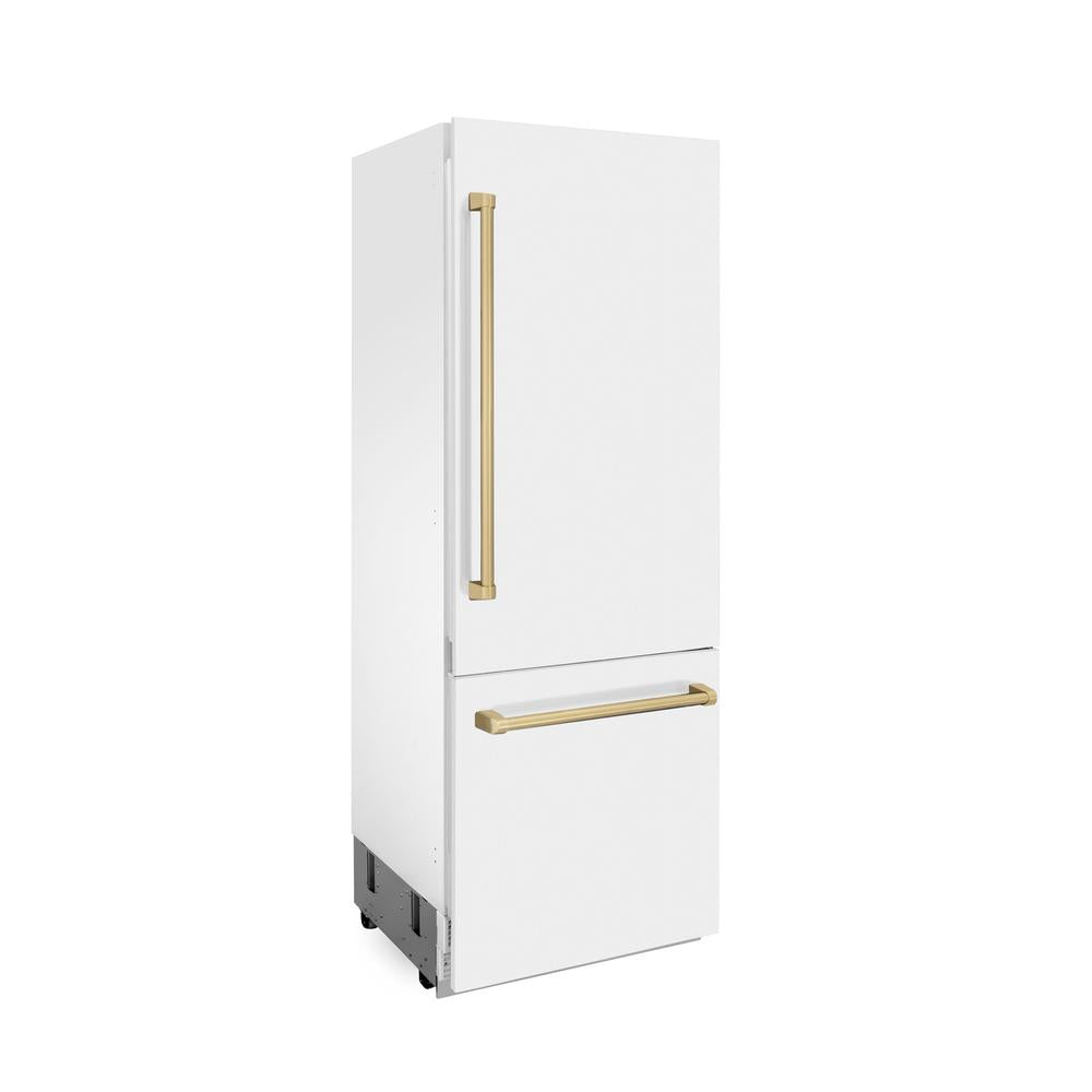 30”Autograph Edition 16.1 cu. ft. Built-in 2-Door Bottom Freezer Refrigerator with Internal Water and Ice Dispenser in White Matte with Champagne Bronze Accents - (RBIVZWM30CB) -