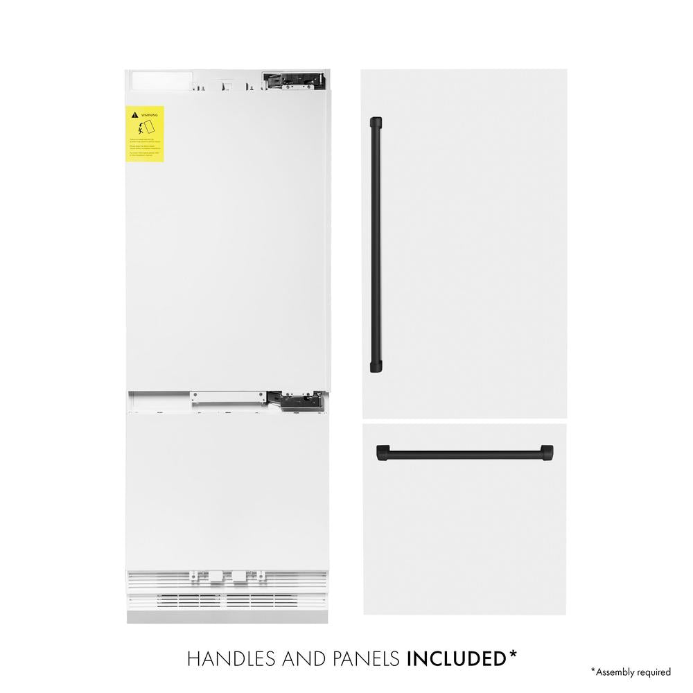 30”Autograph Edition 16.1 cu. ft. Built-in 2-Door Bottom Freezer Refrigerator with Internal Water and Ice Dispenser in White Matte with Matte Black Accents - (RBIVZWM30MB) -