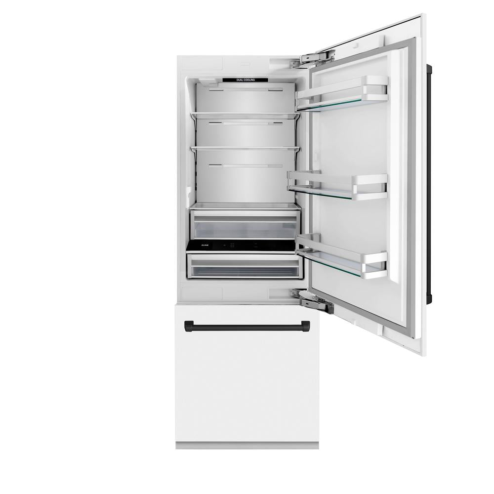 30”Autograph Edition 16.1 cu. ft. Built-in 2-Door Bottom Freezer Refrigerator with Internal Water and Ice Dispenser in White Matte with Matte Black Accents - (RBIVZWM30MB) -