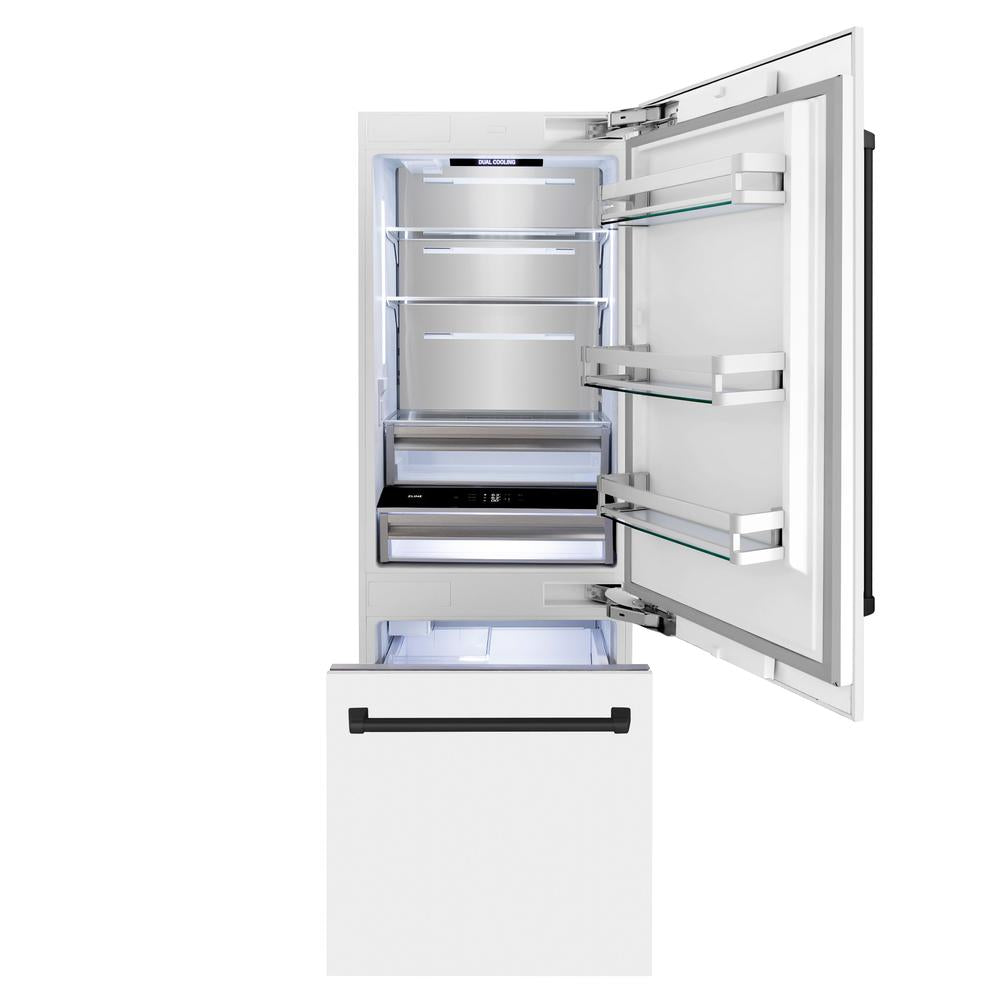 30”Autograph Edition 16.1 cu. ft. Built-in 2-Door Bottom Freezer Refrigerator with Internal Water and Ice Dispenser in White Matte with Matte Black Accents - (RBIVZWM30MB) -