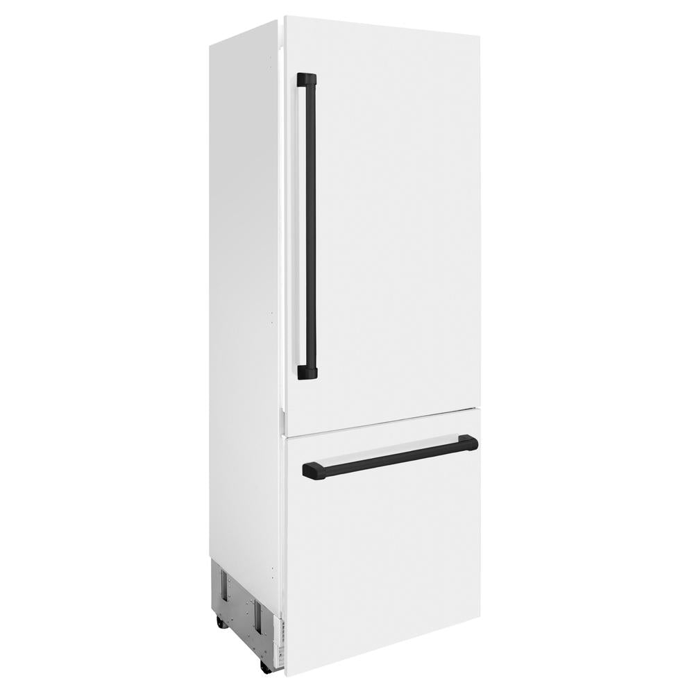 30”Autograph Edition 16.1 cu. ft. Built-in 2-Door Bottom Freezer Refrigerator with Internal Water and Ice Dispenser in White Matte with Matte Black Accents - (RBIVZWM30MB) -