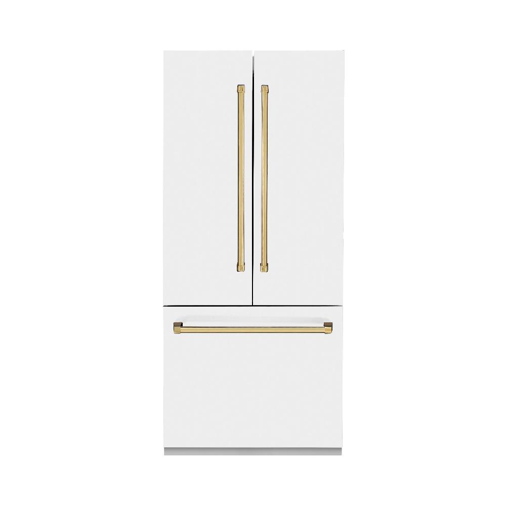 36”Autograph Edition 19.6 cu. ft. Built-in 3-Door French Door Refrigerator with Internal Water and Ice Dispenser in White Matte with Polished Gold Accents - (RBIVZWM36G) -