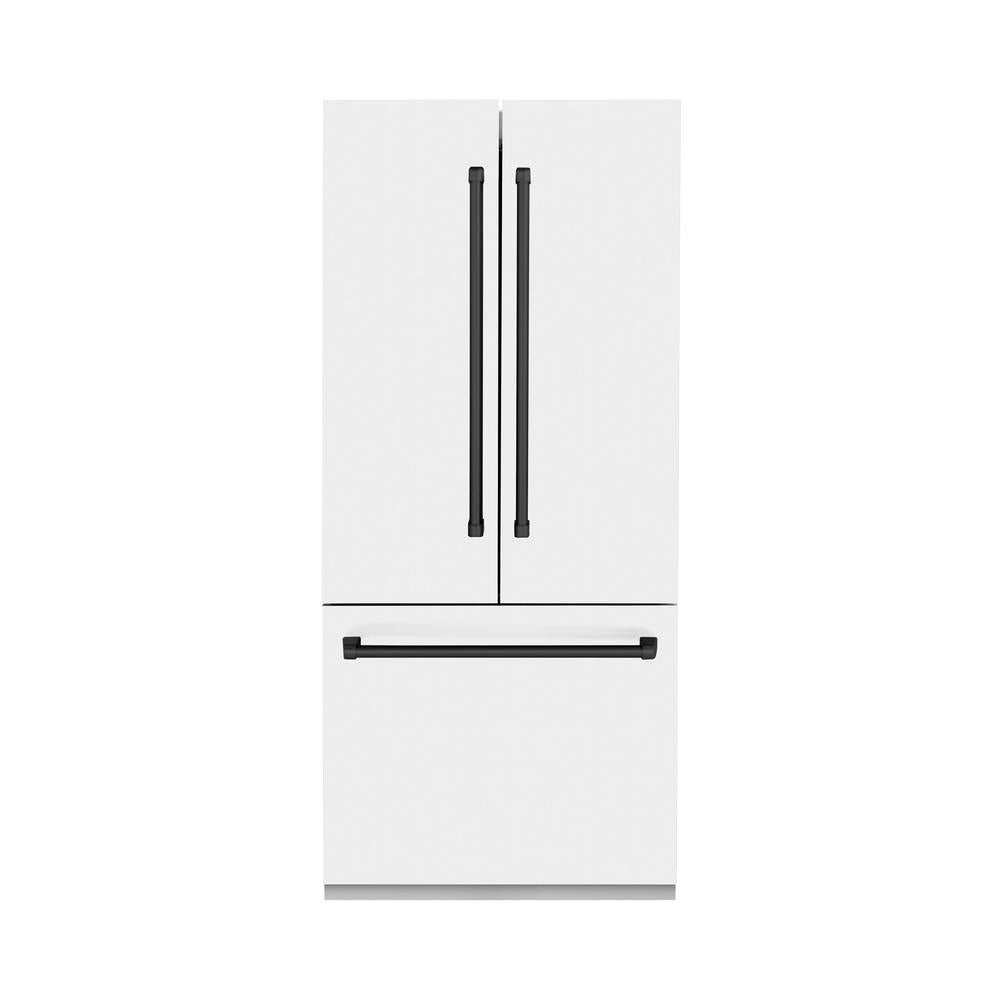36”Autograph Edition 19.6 cu. ft. Built-in 3-Door French Door Refrigerator with Internal Water and Ice Dispenser in White Matte with Matte Black Accents - (RBIVZWM36MB) -