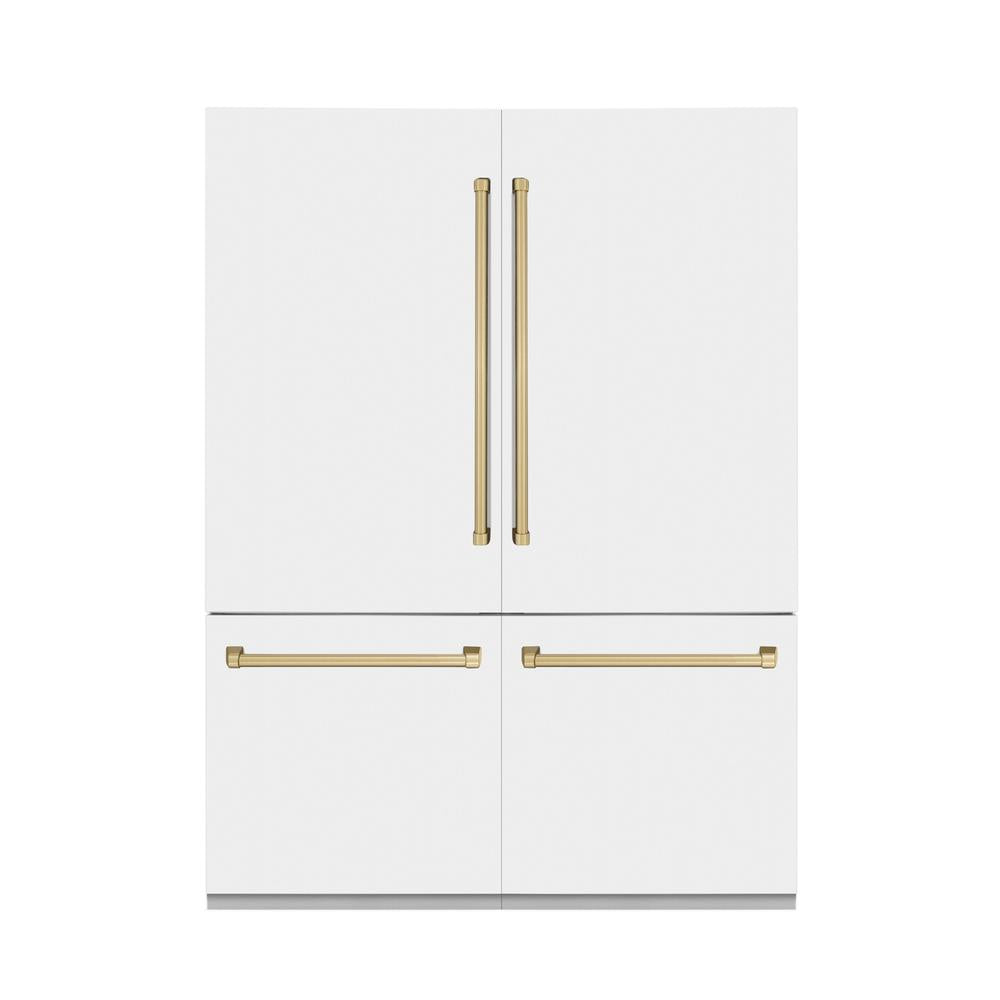 60"Autograph Edition 32.2 cu. ft. Built-in 4-Door French Door Refrigerator with Internal Water and Ice Dispenser in White Matte with Champagne Bronze Accents - (RBIVZWM60CB) -