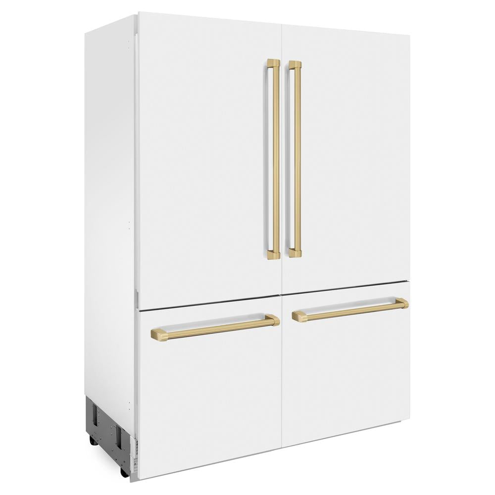 60"Autograph Edition 32.2 cu. ft. Built-in 4-Door French Door Refrigerator with Internal Water and Ice Dispenser in White Matte with Champagne Bronze Accents - (RBIVZWM60CB) -