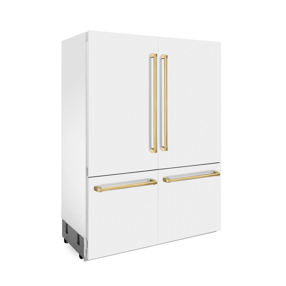 60"Autograph Edition 32.2 cu. ft. Built-in 4-Door French Door Refrigerator with Internal Water and Ice Dispenser in White Matte with Polished Gold Accents - (RBIVZWM60G) -