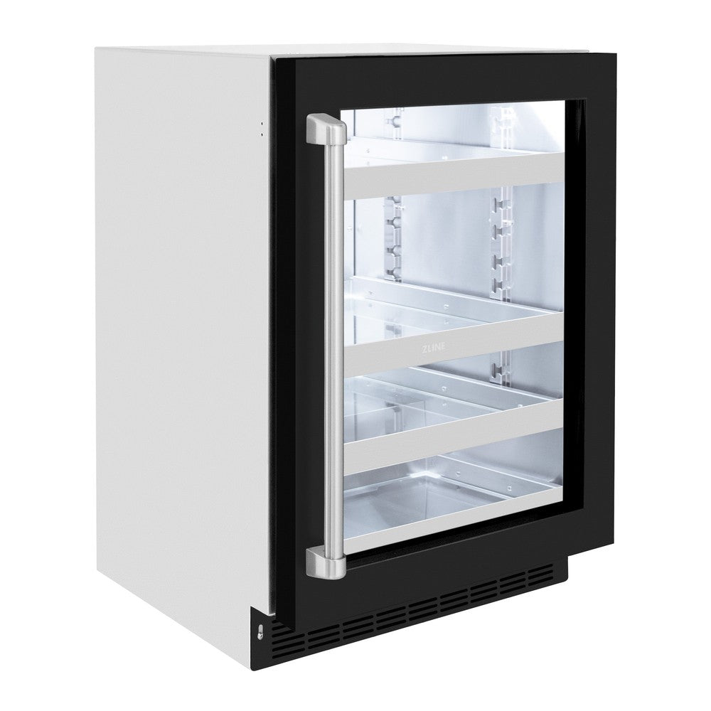 ZLINE 24 in. Touchstone 151 Can Beverage Fridge With Black Matte Glass Door (RBSO-BLM-24) - (RBSOBLM24) -