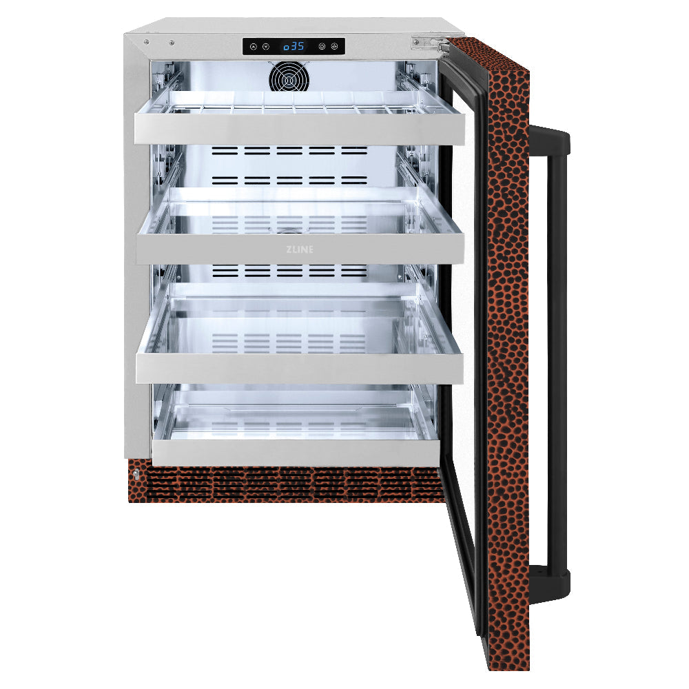 ZLINE 24 in. Touchstone 151 Can Beverage Fridge With Hand Hammered Copper Glass Door (RBSO-HH-24) - (RBSOHH24) -