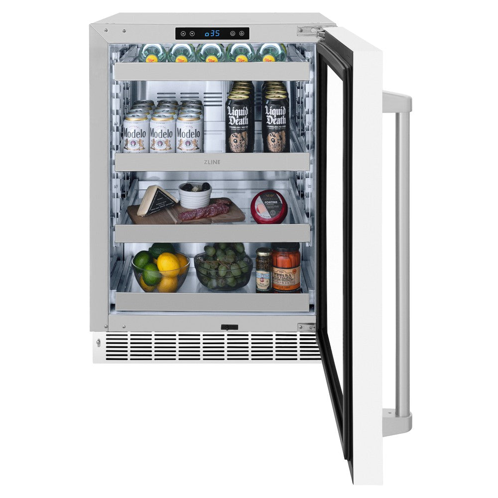 ZLINE 24 in. Touchstone 151 Can Beverage Fridge With White Matte Glass Door (RBSO-WM-24) - (RBSOWM24) -