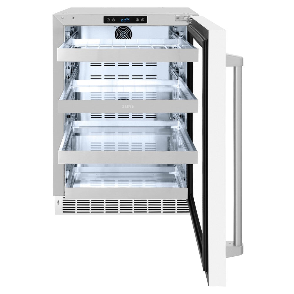ZLINE 24 in. Touchstone 151 Can Beverage Fridge With White Matte Glass Door (RBSO-WM-24) - (RBSOWM24) -