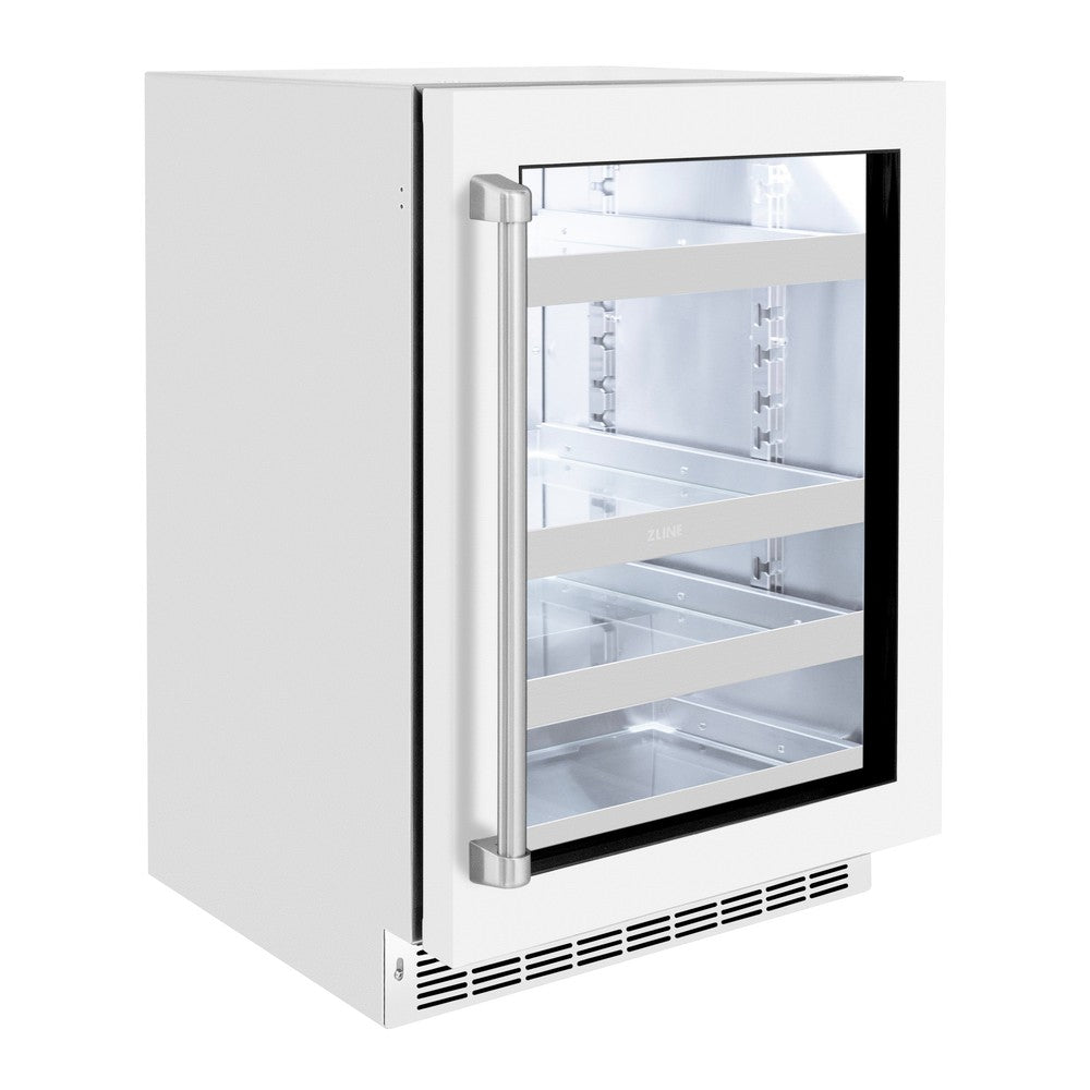 ZLINE 24 in. Touchstone 151 Can Beverage Fridge With White Matte Glass Door (RBSO-WM-24) - (RBSOWM24) -