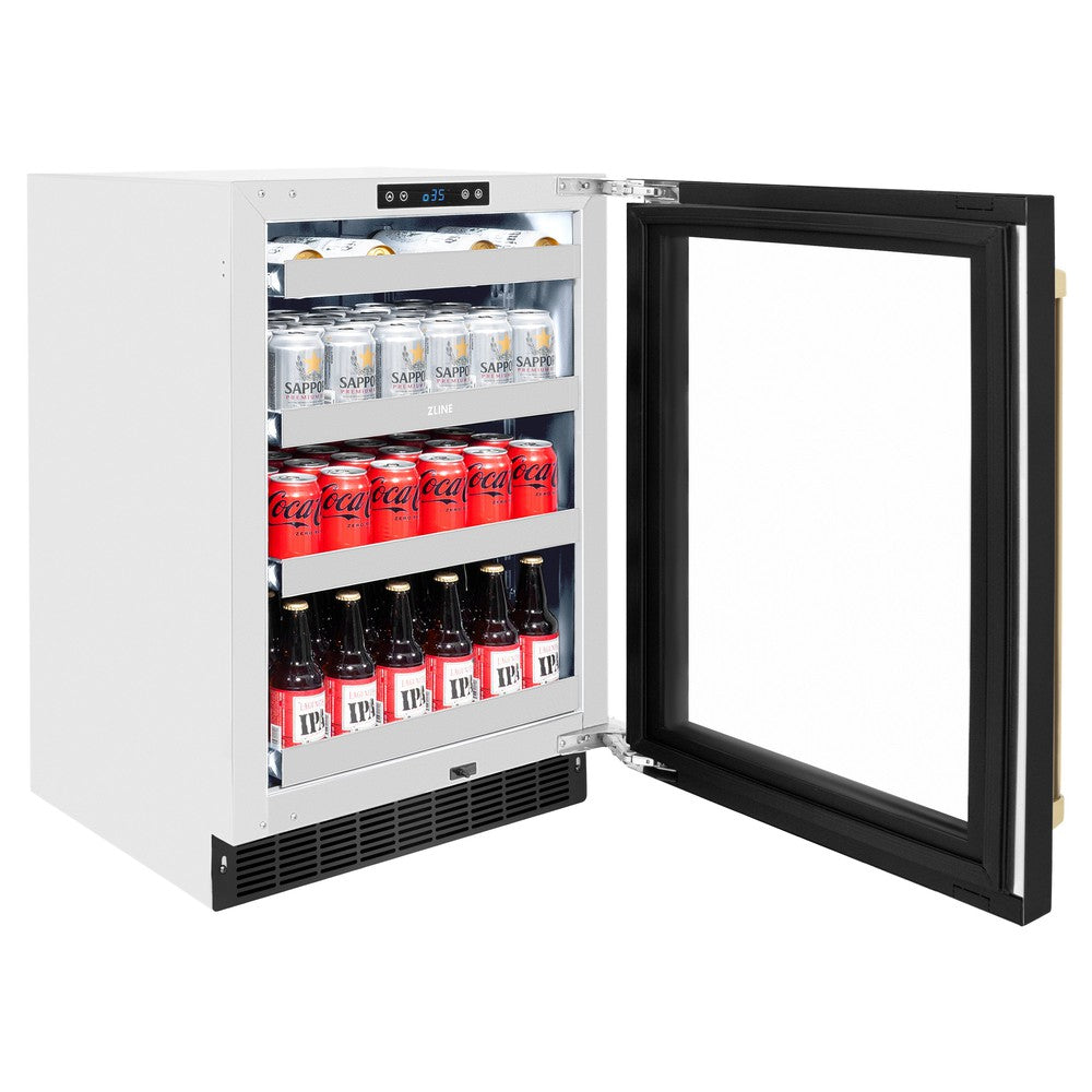 ZLINE Autograph Edition 24 in. Touchstone 151 Can Beverage Fridge With Black Stainless Steel Glass Door And Champagne Bronze Handle (RBSOZ-BS-24-CB) - (RBSOZBS24CB) -