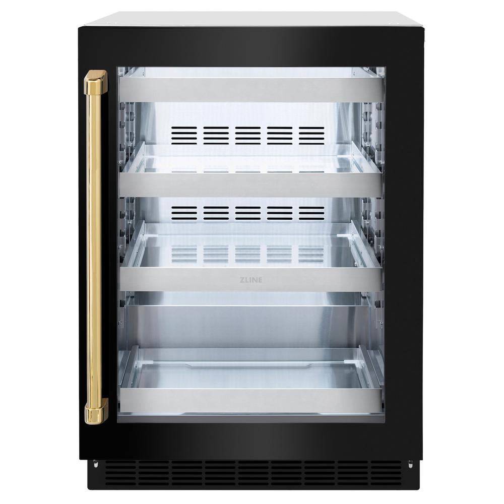 ZLINE Autograph Edition 24 in. Touchstone 151 Can Beverage Fridge With Black Stainless Steel Glass Door And Polished Gold Handle (RBSOZ-BS-24-G) - (RBSOZBS24G) -