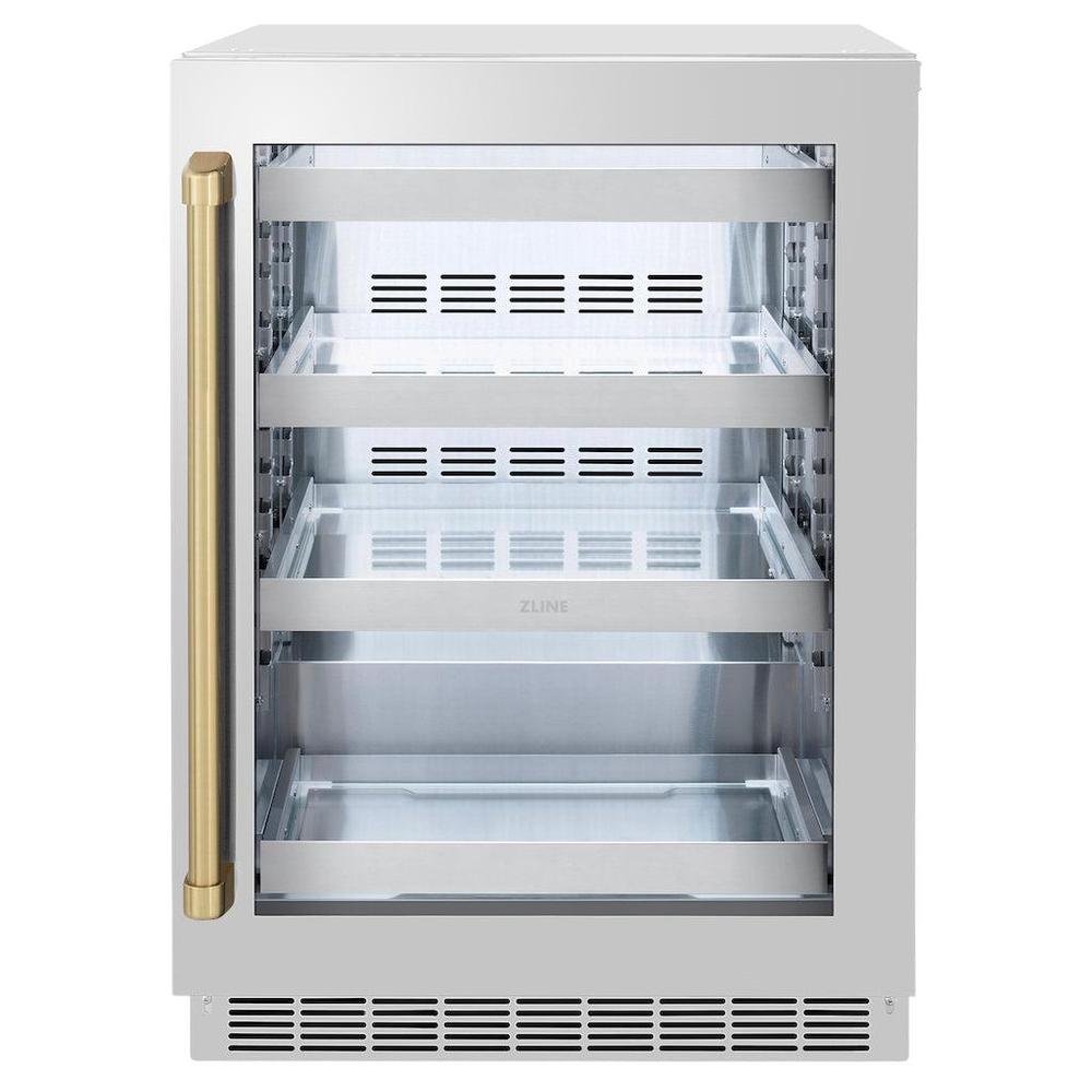 AutographEdition 24 in. Touchstone 151 Can Beverage Fridge With Stainless Steel Glass Door And Champagne Bronze Handle - (RBSOZGS24CB) -