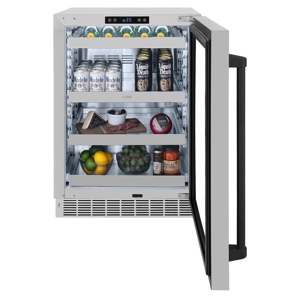 AutographEdition 24 in. Touchstone 151 Can Beverage Fridge With Stainless Steel Glass Door And Matte Black Handle - (RBSOZGS24MB) -