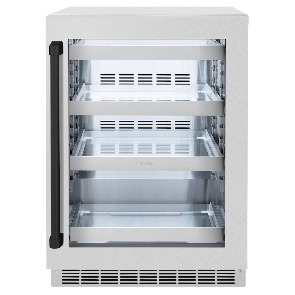 ZLINE Autograph Edition 24 in. Touchstone 151 Can Beverage Fridge With DuraSnow® Stainless Steel Glass Door And Matte Black Handle (RBSOZ-SN-24-MB) - (RBSOZSN24MB) -