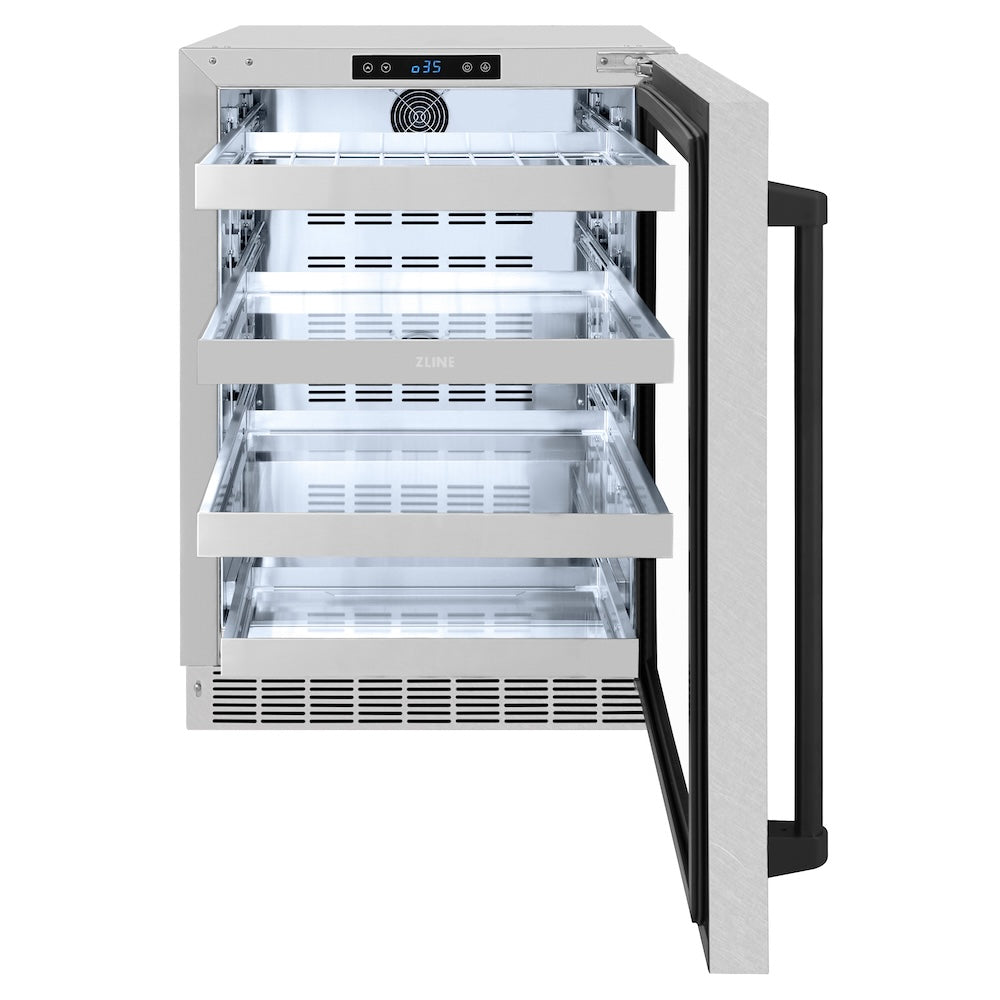 ZLINE Autograph Edition 24 in. Touchstone 151 Can Beverage Fridge With DuraSnow® Stainless Steel Glass Door And Matte Black Handle (RBSOZ-SN-24-MB) - (RBSOZSN24MB) -