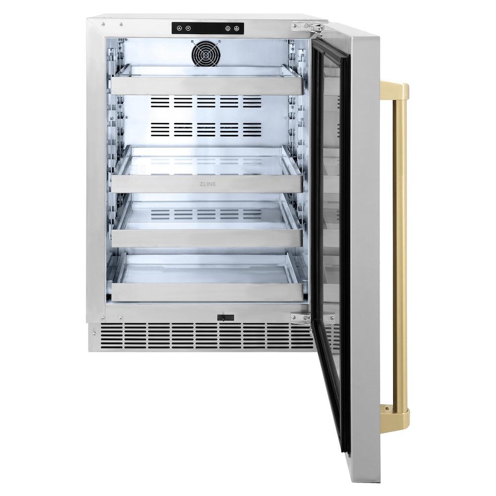 AutographEdition 24 in. Touchstone 151 Can Beverage Fridge With Solid Stainless Steel Door And Champagne Bronze Handle - (RBSOZST24CB) -
