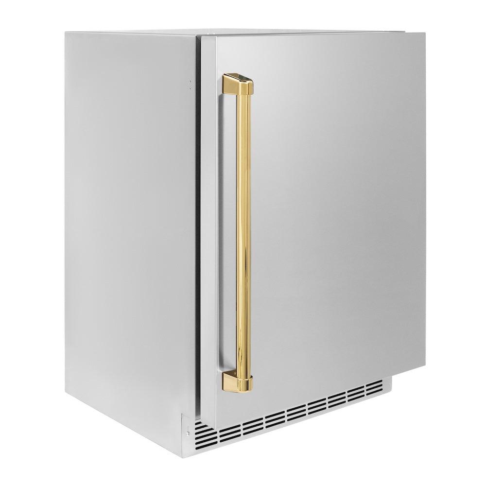 AutographEdition 24 in. Touchstone 151 Can Beverage Fridge With Solid Stainless Steel Door And Polished Gold Handle - (RBSOZST24G) -