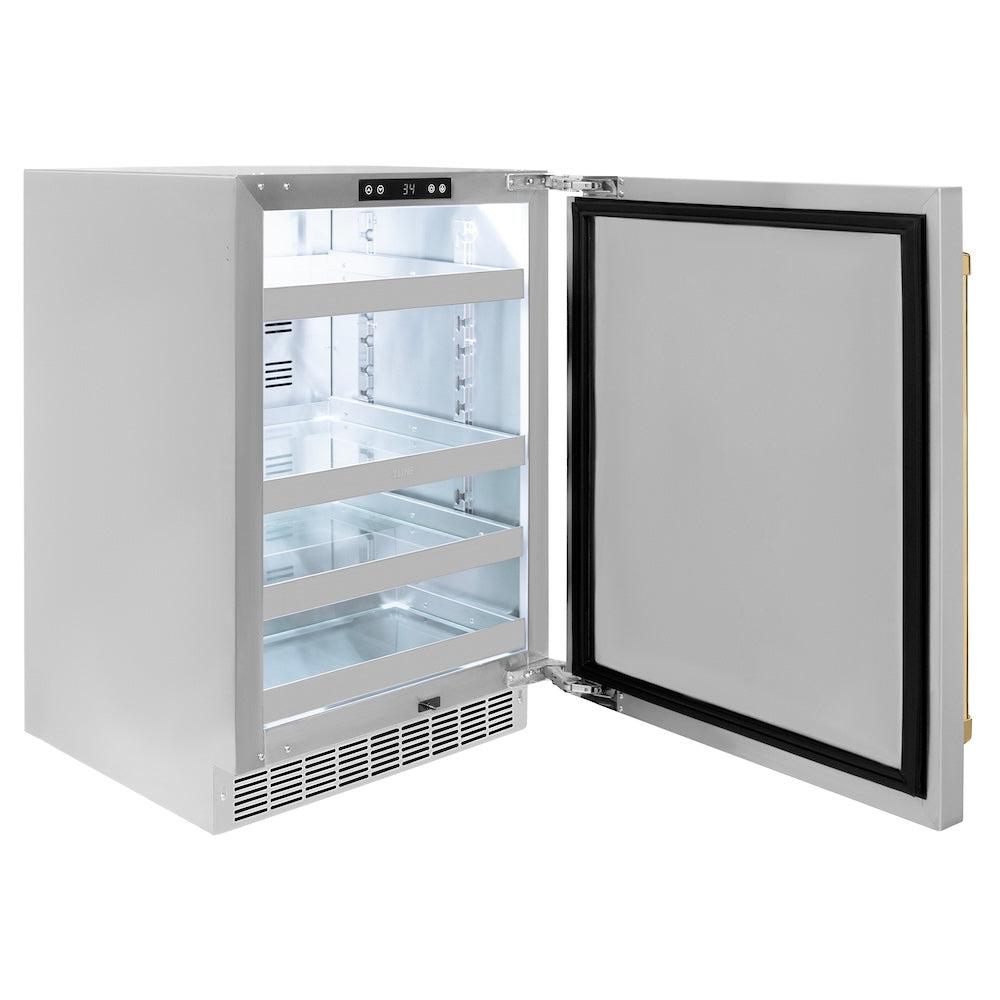 AutographEdition 24 in. Touchstone 151 Can Beverage Fridge With Solid Stainless Steel Door And Polished Gold Handle - (RBSOZST24G) -