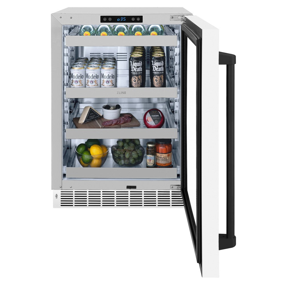 ZLINE Autograph Edition 24 in. Touchstone 151 Can Beverage Fridge With White Matte Glass Door And Matte Black Handle (RBSOZ-WM-24-MB) - (RBSOZWM24MB) -
