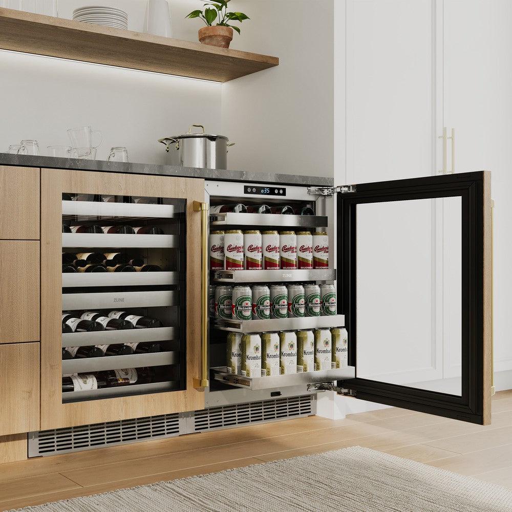 AutographEdition 24 in. Touchstone 151 Can Beverage Fridge With Panel Ready Glass Door And Polished Gold Handle - (RBSPOZ24G) -