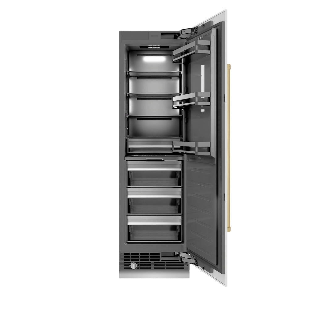 ZLINE Autograph Edition 24 in. 12.5 cu. ft. Column Refrigerator in White Matte with Graphite Gray Interior and Champagne Bronze Accents (RCRVZ-WM-24-CB) - (RCRVZWM24CB) -