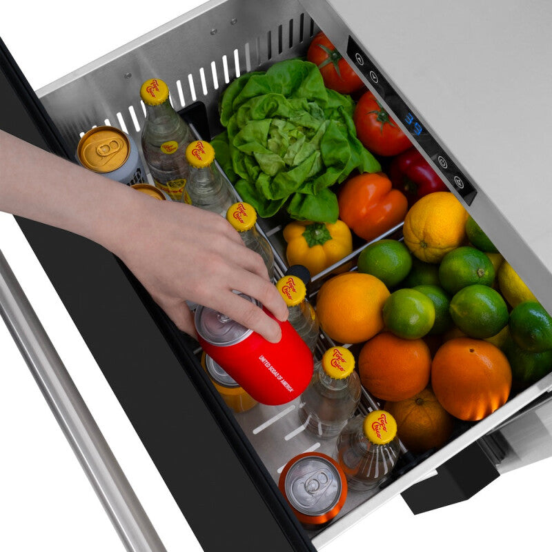 ZLINE 24 in. Touchstone 168 Can Outdoor-Rated Dual Refrigerator Drawer with Black Matte Doors (RDSO-BLM-24) - (RDSOBLM24) -