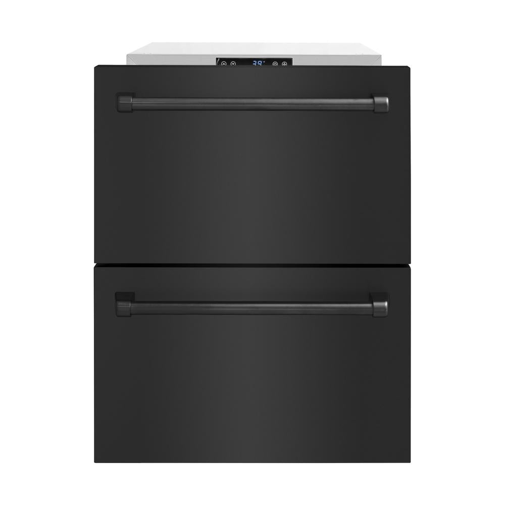 ZLINE 24 in. Touchstone 168 Can Outdoor-Rated Dual Refrigerator Drawer with Black Stainless Steel Doors (RDSO-BS-24) - (RDSOBS24) -