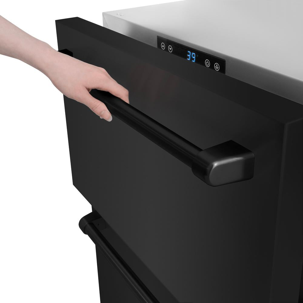 ZLINE 24 in. Touchstone 168 Can Outdoor-Rated Dual Refrigerator Drawer with Black Stainless Steel Doors (RDSO-BS-24) - (RDSOBS24) -