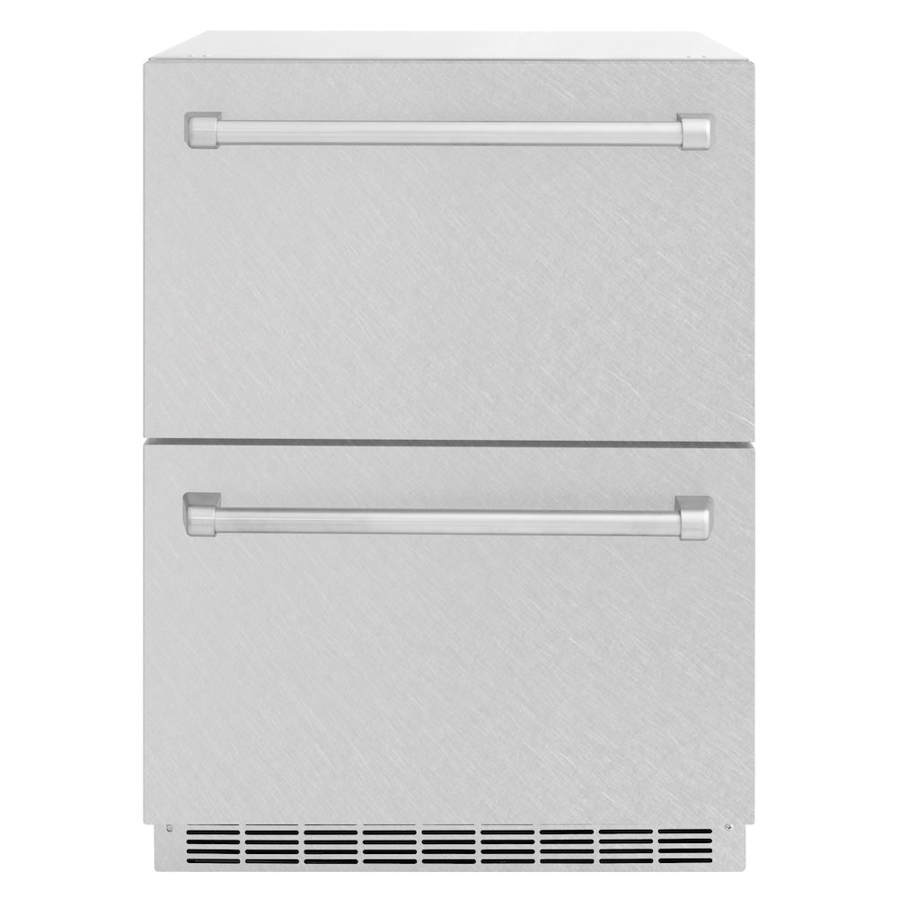 ZLINE 24 in. Touchstone 168 Can Outdoor-Rated Dual Refrigerator Drawer with DuraSnow® Stainless Steel Doors (RDSO-SN-24) - (RDSOSN24) -