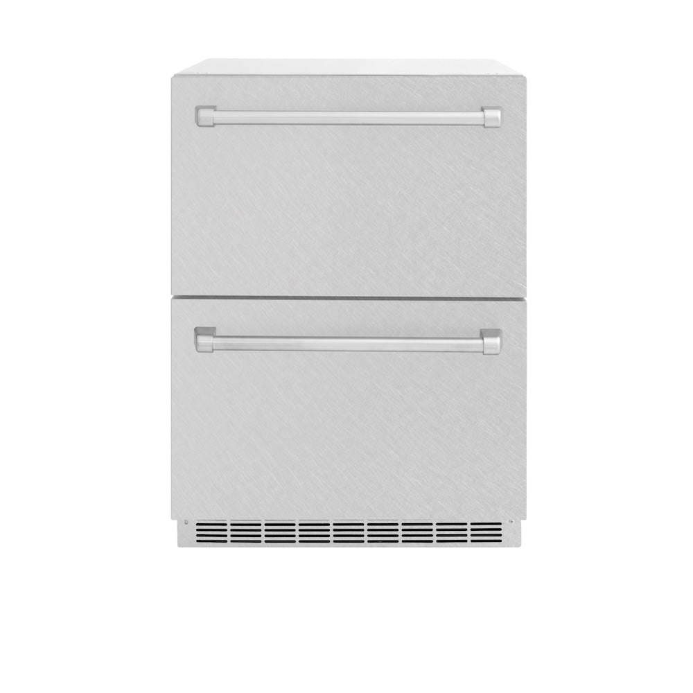 ZLINE 24 in. Touchstone 168 Can Outdoor-Rated Dual Refrigerator Drawer with DuraSnow® Stainless Steel Doors (RDSO-SN-24) - (RDSOSN24) -