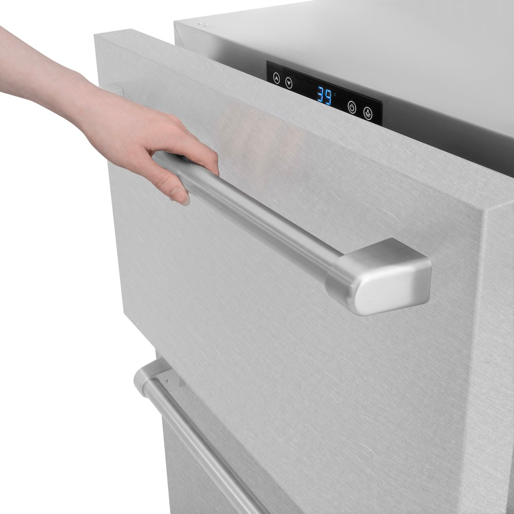 ZLINE 24 in. Touchstone 168 Can Outdoor-Rated Dual Refrigerator Drawer with DuraSnow® Stainless Steel Doors (RDSO-SN-24) - (RDSOSN24) -