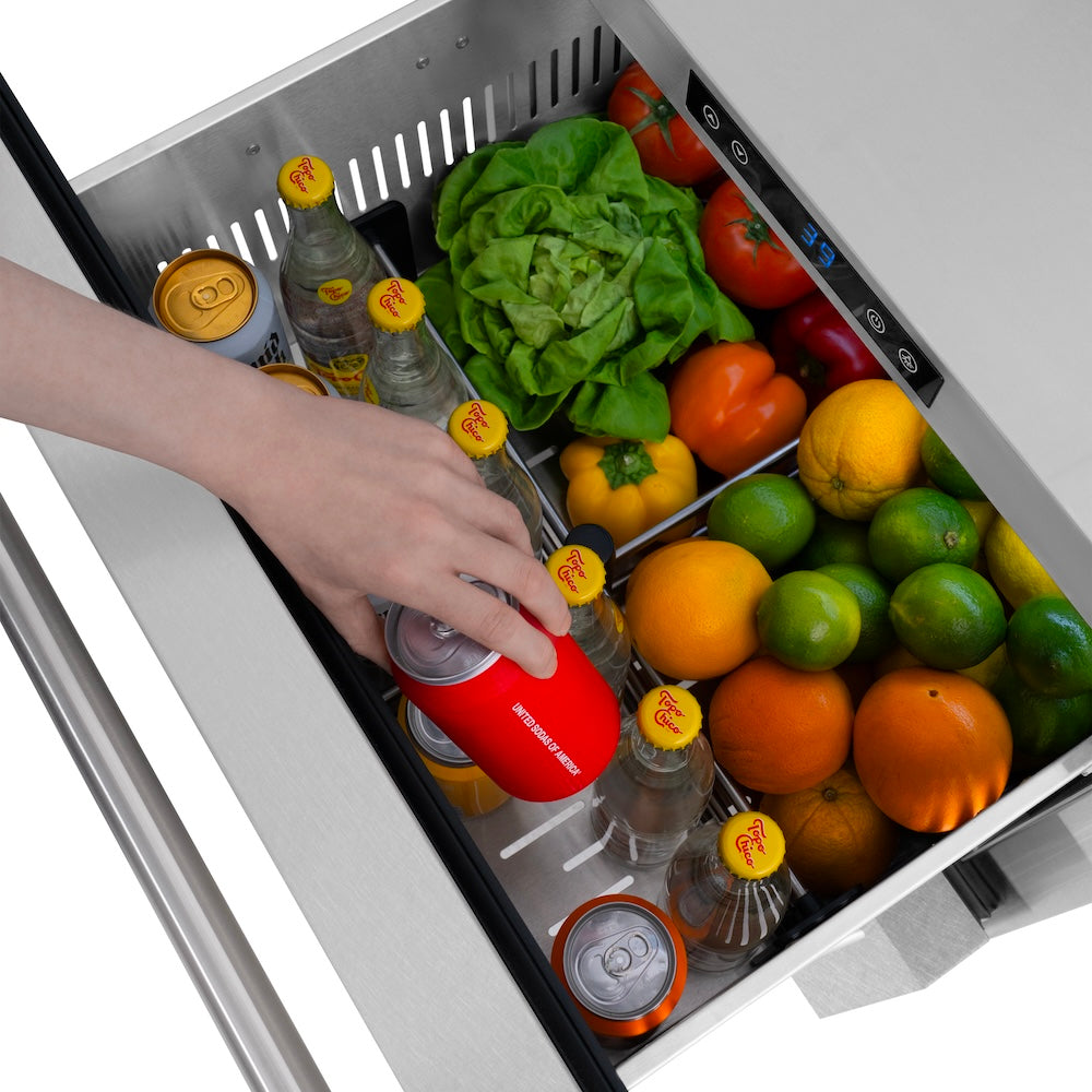 ZLINE 24 in. Touchstone 168 Can Outdoor-Rated Dual Refrigerator Drawer with DuraSnow® Stainless Steel Doors (RDSO-SN-24) - (RDSOSN24) -
