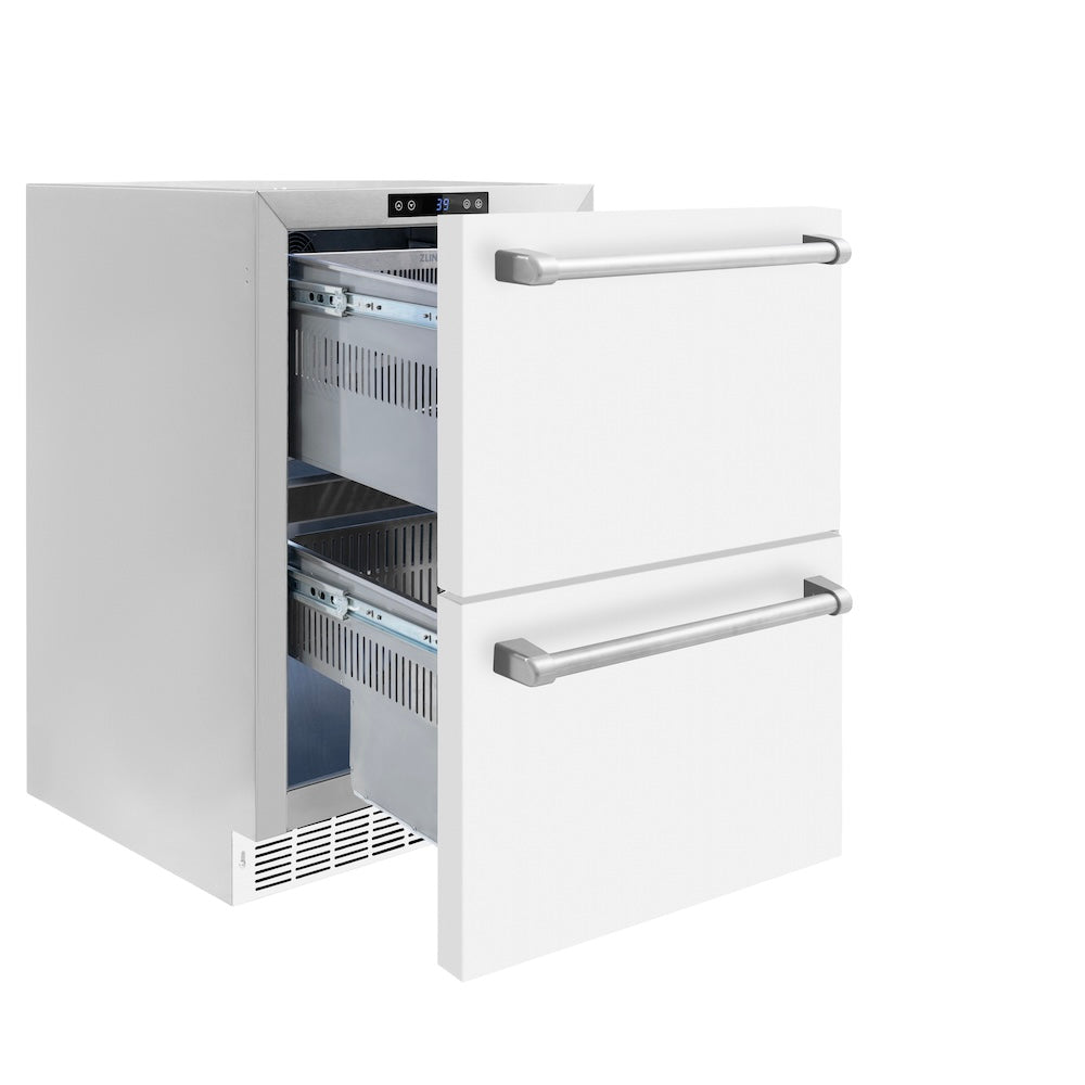 ZLINE 24 in. Touchstone 168 Can Outdoor-Rated Dual Refrigerator Drawer with White Matte Doors (RDSO-WM-24) - (RDSOWM24) -