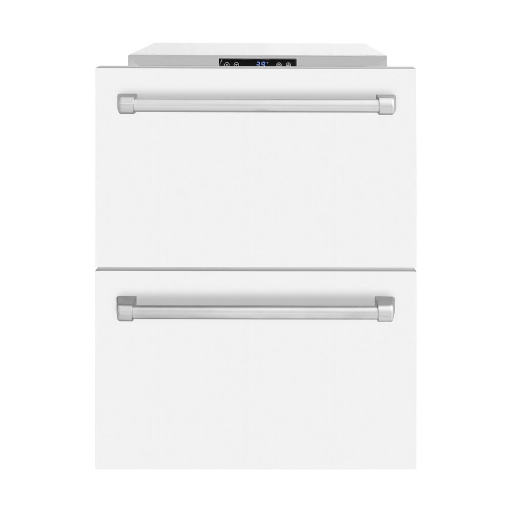 ZLINE 24 in. Touchstone 168 Can Outdoor-Rated Dual Refrigerator Drawer with White Matte Doors (RDSO-WM-24) - (RDSOWM24) -