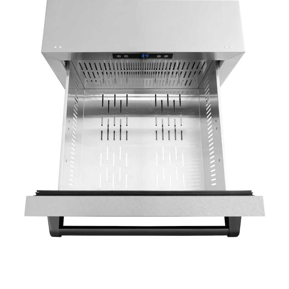 ZLINE Autograph Edition 24 in. Touchstone 168 Can Outdoor-Rated Dual Refrigerator Drawer with DuraSnow® Stainless Steel Doors and Matte Black Handles (RDSOZ-SN-24-MB) - (RDSOZSN24MB) -