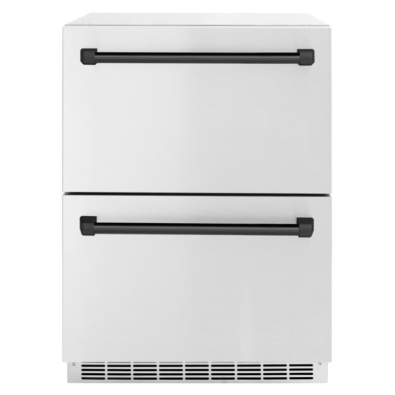 ZLINE Autograph Edition 24 in. Touchstone 168 Can Outdoor-Rated Dual Refrigerator Drawer with Stainless Steel Doors and Matte Black Handles (RDSOZ-ST-24-MB) - (RDSOZST24MB) -