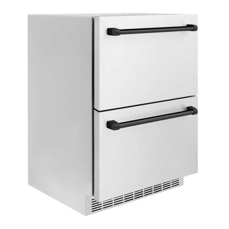 ZLINE Autograph Edition 24 in. Touchstone 168 Can Outdoor-Rated Dual Refrigerator Drawer with Stainless Steel Doors and Matte Black Handles (RDSOZ-ST-24-MB) - (RDSOZST24MB) -